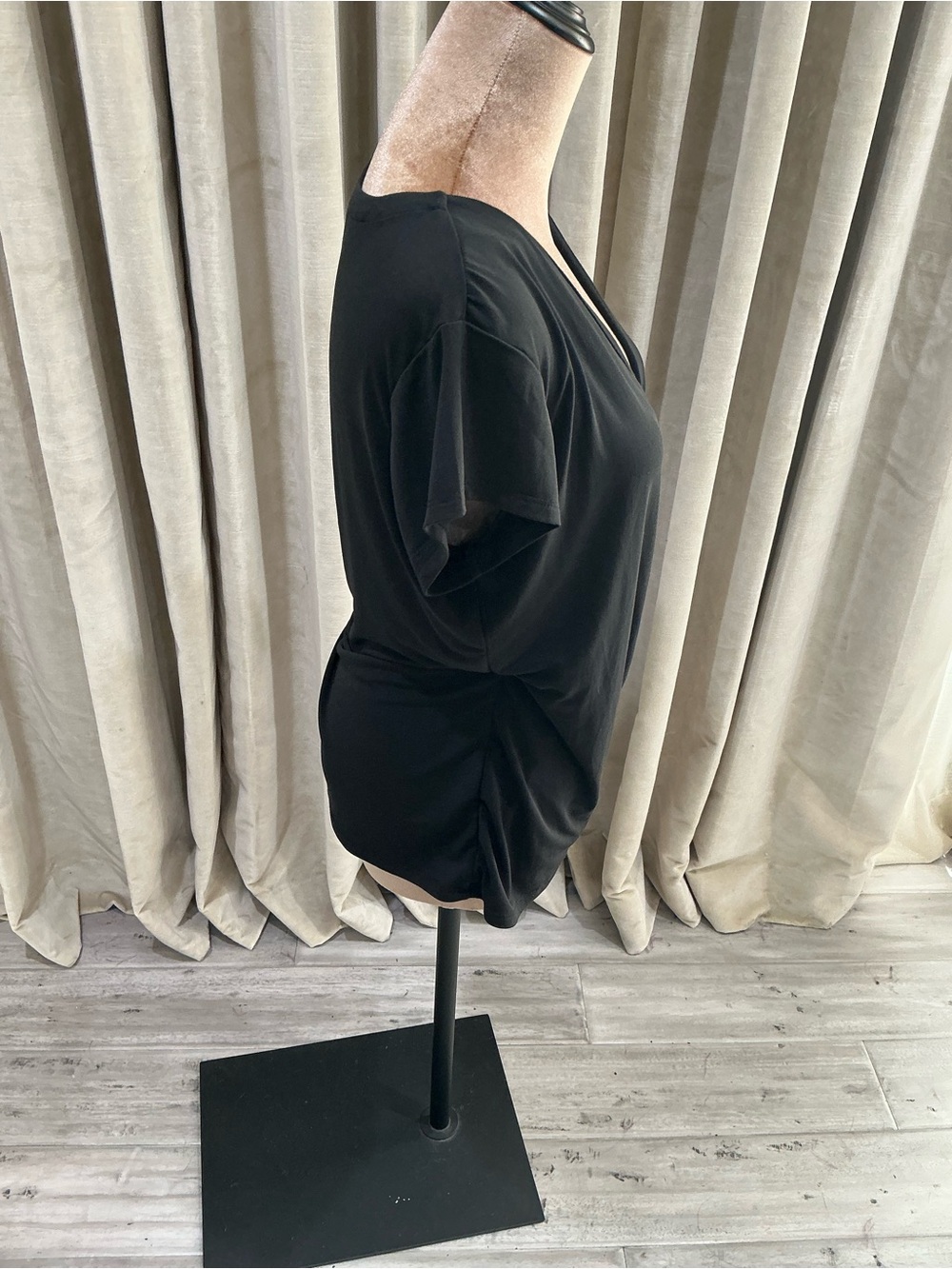 Tahari Black Wrap-Front Short Sleeve Blouse - Picture 2 of 4
